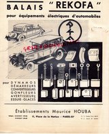 75- PARIS- RARE CATALOGUE ETS. MAURICE HOUBA- BALAIS REKOFA POUR EQUIPEMENTS ELECTRIQUES AUTOMOBILES-11 PLACE NATION- - Automobil