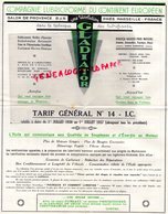 13- SALON DE PROVENCE-RARE TARIF  GLADIATOR-COMPAGNIE LUBRICIFORME CONTINENT EUROPEEN-HUILES GRAISSES AUTOMOBILES-1937 - Automobile