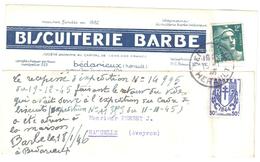 4459 BEDARIEUX Hérault Assimilé Facture Entête BISCUITERIE BARBE 2F Gandon 50c Chaînes Brisées Yv 713 673 Ob 15 1 1946 - Cartas & Documentos