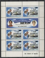 ST. VINCENT, MINI SHEET SURCHARGE "$1.60 ROYAL VISIT 1985" On $4, MNH - St.Vincent (...-1979)