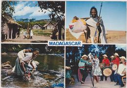 MADAGASCAR,république MALAGASY,4 Vues,scène De Vie,pileuse De Riz,laveuse,danseurs,noma De Du Sud - Madagascar