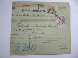 Austria 1902 - Post Begleitadresse FREIWALDAU Nr. 460 Nach ZUCKMANTEL (Schlesien), Porto Marke 3 Heller - Briefe U. Dokumente