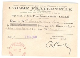 4476 LILLE Caisse FRATERNELLE Reçu  EMA H0172 Empreinte Machine Fiscale Enregistrement 1944 2,00 F - Affrancature Meccaniche Rosse (EMA)