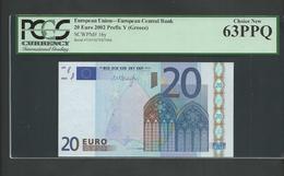 Greece  "Y"  20  EURO  Draghi Signature! Printer N007I2 PCGS 63PPQ (Perfect Paper Quality!) Choice UNC! - 20 Euro