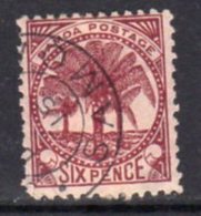 Samoa 1886-1900 6d Brown-lake 'Palm Trees', Perf. 12x11½, 4 Mm Wmk., Used, SG 38 - Samoa