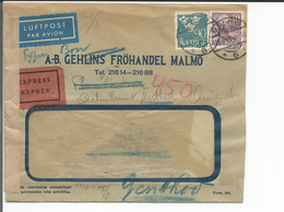 Suède, Lettre Exprès Par Avion, Censure, A.B. Gehlins Fröhandel Malmö - Genthod Suisse (13.8.1943) - 1930- ... Francobolli In Bobina II