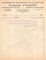 SUISSE GENEVE FACTURE 1927 Transporyts & Camionnages Alphonse FALQUET    A23 - Suisse