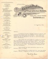 ANGLETERRE LONDON COURRIER 1926 Fruit & Produce Brokers Gerald DA COSTA    A23 - Reino Unido