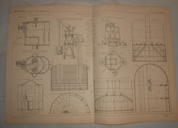 Plan Du Grand Pont De Mezzanacorti Sur Le Pô En Italie. Détails Des Caissons Et Appareils De Fondations. 1869 - Travaux Publics