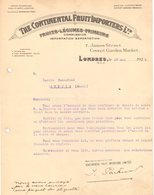 ANGLETERRE LONDRES COURRIER 1925 Fruits Légumes Primeurs THE CONTINENTAL Fruit Importers  - A24 - Ver. Königreich