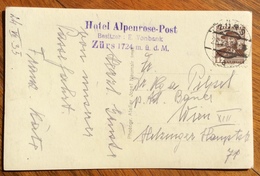 MONTAGNA  RIFUGI  CARTOLINA DA  ZURS HOTEL ALPENROSE - POST  CON TIMBRO HOTEL   1935 - Covers & Documents