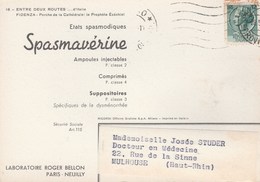 CARTE PUBLICITAIRE LABORATOIRE BELLON - SPASMAVERINE - ITALIE POUR MULHOUSE - Tda11 - Pharmacy