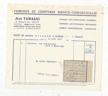Facture , 1951 ,fabrique De Ceintures Medico-chirurgicales , Jean TAMAGNI , PARIS 18e - 1950 - ...