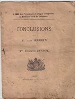 Tribunal Civil De Lectoure, Gers. Conclusions Pour M. Alcée Durieux Contre M.elle A. Ducasse. Testament Lodéran - Midi-Pyrénées