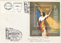 ROMANIAN 1848 REVOLUTION ANNIVERSARY, STAMP SHEET AND SPECIAL POSTMARKS ON COVER, 1998, ROMANIA - Briefe U. Dokumente