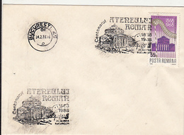 BUCHAREST ROMANIAN ANTHENEUM CENTENARY, STAMP AND SPECIAL POSTMARKS ON COVER, 1988, ROMANIA - Covers & Documents