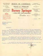 ANGLETERRE LONDON COURRIER 1927 Fruits & Légumes De France Covent Garden Market BARNEY SPRINGER  A25 - Regno Unito