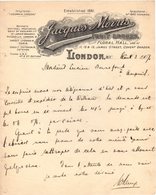 ANGLETERRE LONDON COURRIER 1907 Fruit  Broker Jacques MORRIS Covent Garden  A25 - Reino Unido