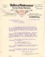 ANGLETERRE LIVERPOOL FACTURE 1922 Fruit And Potato Merchants   BELLIS & MEEK    A26 - Royaume-Uni