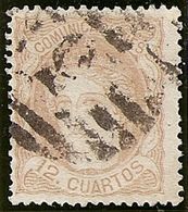 1870-ED. 113  GOB. PROVISIONAL. EFIGIE ALEGÓRICA DE ESPAÑA- 12 CUARTOS CASTAÑO-USADO PARRILLA CON CIFRA DE GRANADA- - Oblitérés