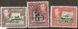 St  Vincent  1951  SG  167,9,70 New Constitution Overprints   Unmounted Mint - St.Vincent (...-1979)