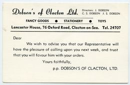 ADVERTISING : CLACTON ON SEA - DOBSON'S FANCY GOODS, LANCASTER HOUSE, OXFORD ROAD - Clacton On Sea