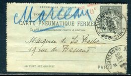 Carte Lettre Pneumatique Type Chaplain 50c Noir (date 128 ) Surchargé Sans Barres De Paris En 1903 - Ref M26 - Pneumatic Post