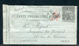 Carte Lettre Pneumatique Type Chaplain 50c Noir (date 130 ) Surchargé Sans Barres De Paris En 1902 - Ref M27 - Pneumatische Post