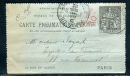 Carte Lettre Pneumatique Type Chaplain 50c Noir (date 130 ) Surchargé Sans Barres De Paris En 1902 - Ref M28 - Pneumatici