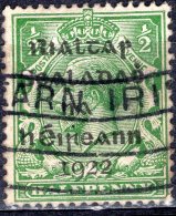 IRELAND 1922 George V Overprinted - 1/2 D - Green FU - Usati