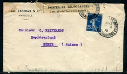 Enveloppe Commerciale De Marseille Pour La Suisse En 1915 Avec Contrôle Postal De Lyon - Ref M51 - 1877-1920: Periodo Semi Moderno