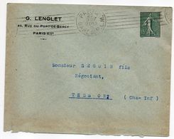 1919-Lettre Pers LENGLET De PARIS P.L.M (75)  Pour TESSON-17 -Type Semeuse Lignée -cachet KRAG 7 Lignes Parallèles - 1877-1920: Semi Modern Period