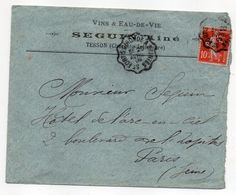 1909-Lettre Pers.SEGUIN Ainé(Vins & Eaux De Vie) TESSON-17 Pour PARIS-Ambulant"St Fort Sur Gironde à Saintes" Semeuse - 1877-1920: Semi Modern Period