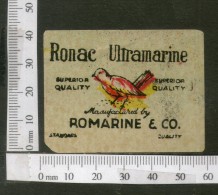 India Vintage Trade Label Ronac Ultramarine Lable Bird Wildlife # LBL89 - Etiketten