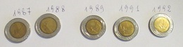 Italia 5 Monete 500 Lire Bimetallica Lotto 2 1987 1988 1989 1991 1992 - 500 Liras