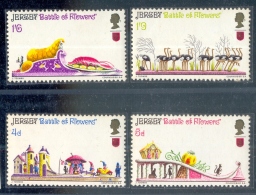 FLIGHTLESS BIRDS--DANCING OSTRICHES-BATTLE OF FLOWERS-SET OF 4-JERSEY-1970-SCARCE-MNH-B9-712 - Ostriches