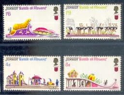 FLIGHTLESS BIRDS--DANCING OSTRICHES-BATTLE OF FLOWERS-SET OF 4-JERSEY-1970-SCARCE-MNH-B9-712 - Autruches