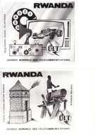 Rwanda - 4 Photos Série 811/8 - U.I.T - Voitures - Téléphone - Espace - Satellite - Tamtam - Télécommunications - Afrique