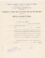 Rare Lot De Documents Officiels : Dette Publique Belge, Paiement Des Coupons, Bruxelles, 1928-1931-1937 - Bank & Insurance