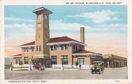 Passenger Station - Butte - Mont "On The Chicago, Milwaukee & St Paul Railway (automobiles) Circulé Sans Date - Butte