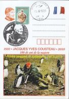 POLAR EXPLORERS, JACQUES YVES COUSTEAU, PENGUINS, ANTARCTICA, SPECIAL POSTCARD, 2010, ROMANIA - Explorateurs & Célébrités Polaires