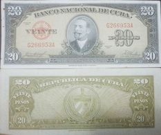 L) 1958 CUBA, BANKNOTES, ANTONIO MACEO, MILITARY, 20 PESOS, SHIELD, LIGHTLY TONED FINE, XF - Kuba