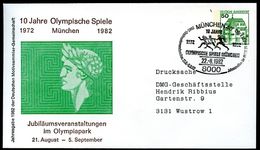 Bund PU113 D2/023 Privat-Umschlag OLYMPISCHE SPIELE MÜNCHEN Sost.1982 NGK 4,00 € - Privatumschläge - Gebraucht