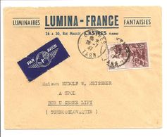 Yv 763 Seul Tarif De 18.3.46.Avion Castres>C.S.S.R - 1927-1959 Covers & Documents