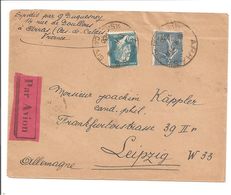 62Arras>Paris>Leipzig.Pasteur Yv 181 + Semeuse Yv 205 - 1927-1959 Cartas