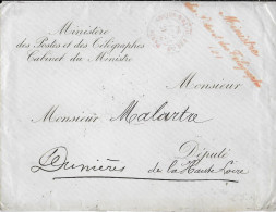 1882 - ENVELOPPE à EN-TETE Du MINISTRE Des POSTES Et TELEGRAPHES - CONTRE-SEINGS => DEPUTE De HAUTE LOIRE à DUNIERES - Frankobriefe