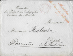 1882 - ENVELOPPE à EN-TETE Du MINISTRE Des POSTES Et TELEGRAPHES - CONTRE-SEINGS => DEPUTE De HAUTE LOIRE à DUNIERES - Civil Frank Covers