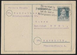 1947 - DEUTSCHLAND [Alliierte Besetzung] - Card - Ganzsachen [Heinrich Von Stephan] + HEIDELBERG - Covers & Documents