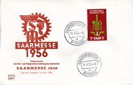 Saarland Schmuck-FDC 1956 Mi. 368 "Internationale Saarmesse"  ESt. 14.4.56 SAARBRÜCKEN 2 - FDC