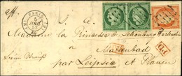 Rouleau De Gros Points / N° 2 Paire Verte Foncée + 5 Càd (M) PARIS (M) 60 Sur Lettre Avec Texte Pour Marienbad Par Leips - 1849-1850 Ceres